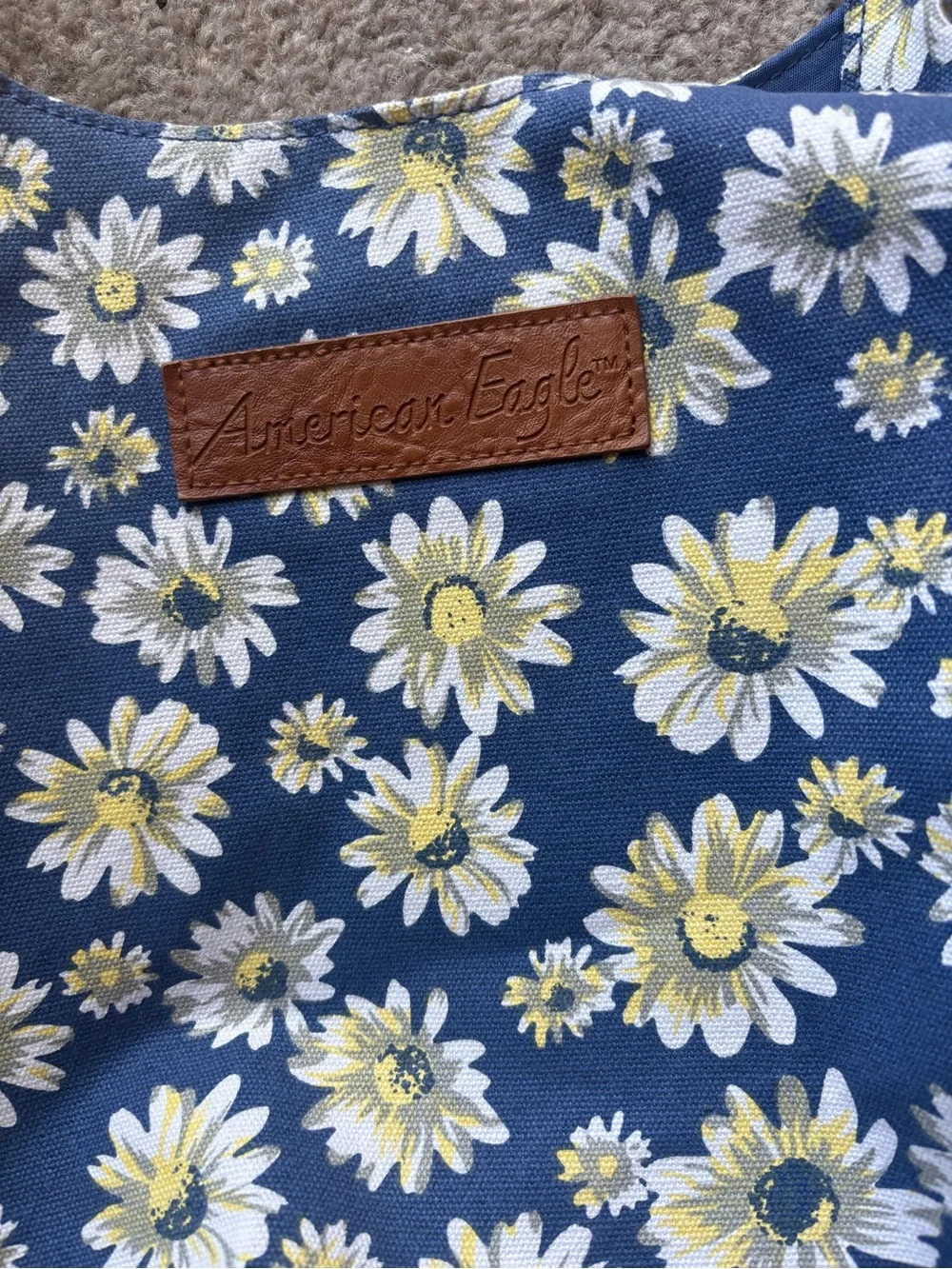 American Eagle Blue Daisy Floral Canvas Tote Bag